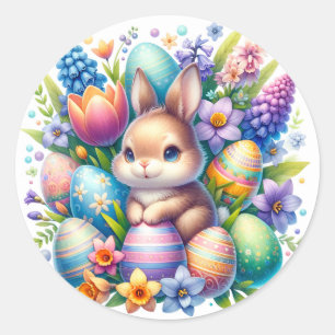 Osterhase Bunte Eier Blatt von Runder Aufkleber