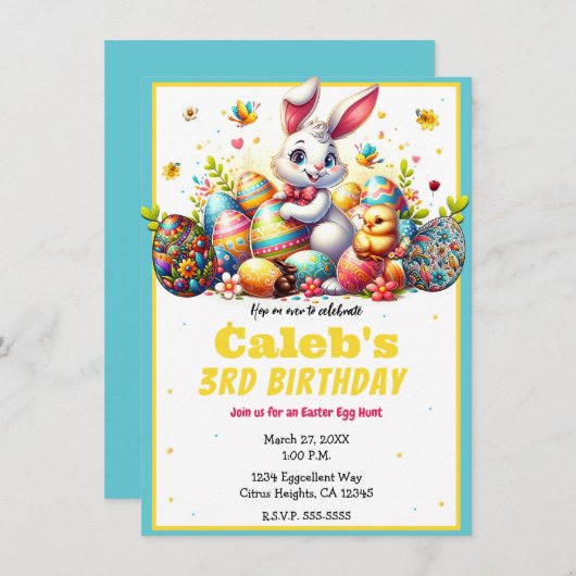 Osterhase & Eggen Geburtstagsparty Einladung (Vorne/Hinten)