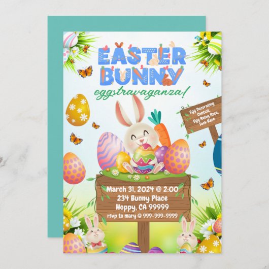 Osterhase Eggstravaganza Einladung (Vorne/Hinten)