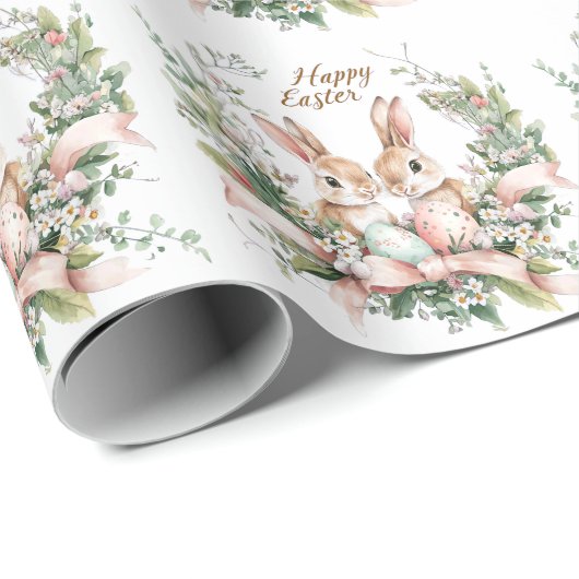 Osterhase, Ei und Kranz Geschenkpapier (Rolleneckpunkt)