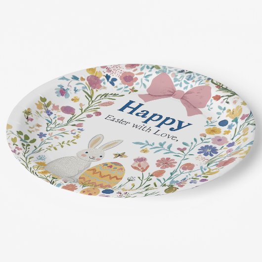 Osterhase, Ei und Kranz Pappteller (Schrägansicht)