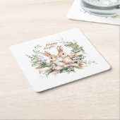 Osterhase, Ei und Kranz Rechteckiger Pappuntersetzer (angewinkelt)