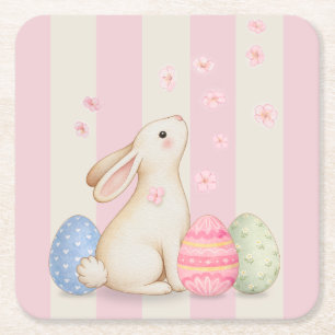 Osterhase & Eier Streifen Quadratisches Papier Co Rechteckiger Pappuntersetzer