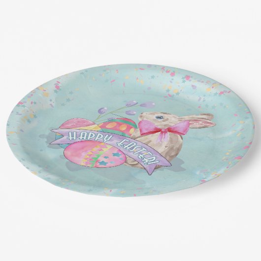 Osterhase, Eier und Confetti ID377 Pappteller (Schrägansicht)