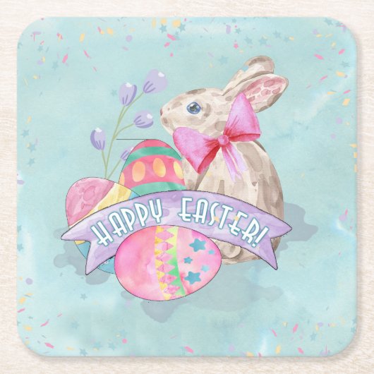 Osterhase, Eier und Confetti ID377 Rechteckiger Pappuntersetzer (Vorderseite)