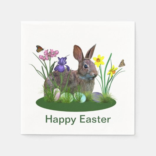 Osterhase, Eier und Frühlingsblumen Serviette (Vorderseite)
