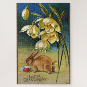 Osterhase, Eier und Schneeglöckchen, Vintage 1910 Puzzle