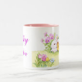 Osterhase, Entlein und Blumen Zweifarbige Tasse (Mittel)