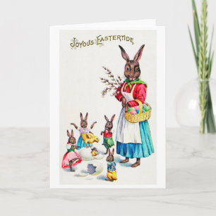 Osterhase-Familie und Küken im Vintage-Stil Karte