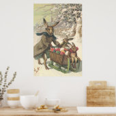 Osterhase Farbige Bemalte Eierschlitten Schnee Poster (Küche)