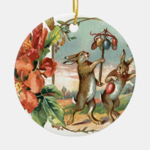 Osterhase Farbige Ei Rote Blume Keramikornament