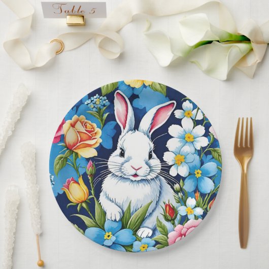 Osterhase Frühlingsblume Navy Blau Pappteller (Hochzeit)