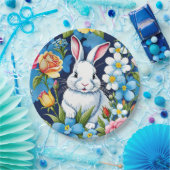 Osterhase Frühlingsblume Navy Blau Pappteller (Party)
