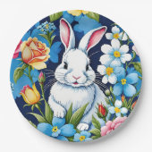 Osterhase Frühlingsblume Navy Blau Pappteller (Vorderseite)