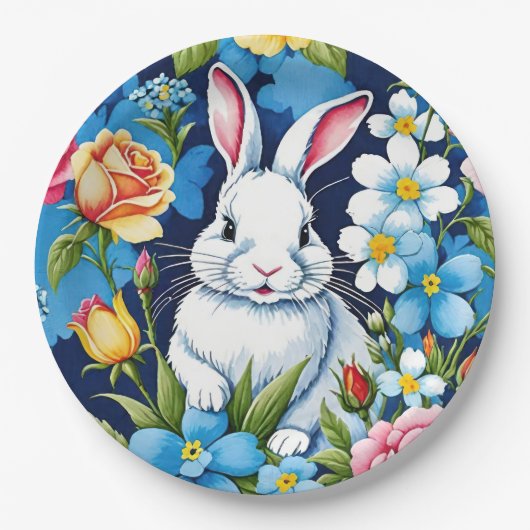 Osterhase Frühlingsblume Navy Blau Pappteller (Vorderseite)