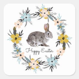 Osterhase & Frühlingsblumen Ostern Quadratischer Aufkleber