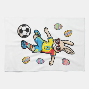 Osterhase Fußball Kick Hase Fußball Jungen Kinder Geschirrtuch