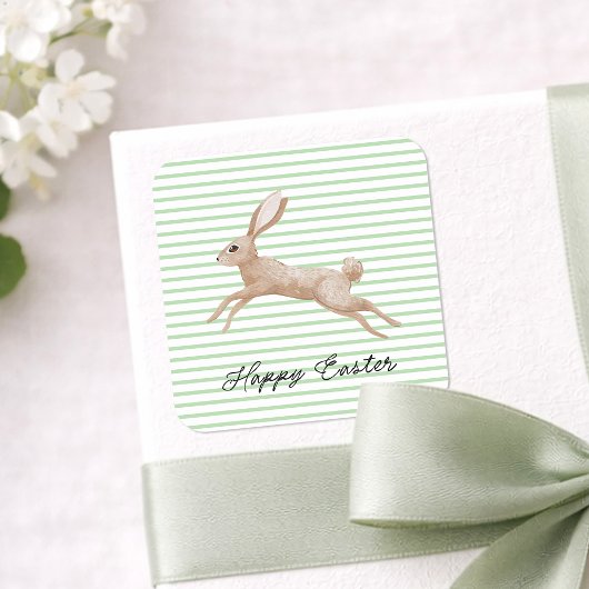 Osterhase gestreift quadratischer aufkleber