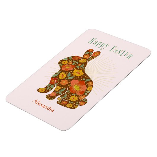 Osterhase Gold Blumenkolorieren Personalisiert Magnet (Linke Seite)