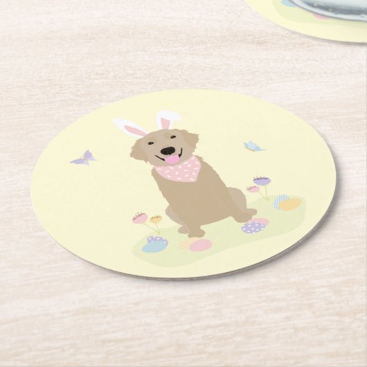 Osterhase Golden Retriever Runder Pappuntersetzer (Angewinkelt)