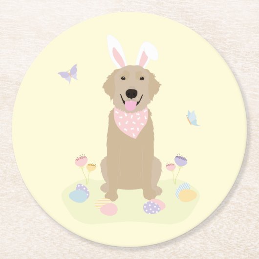 Osterhase Golden Retriever Runder Pappuntersetzer (Vorderseite)