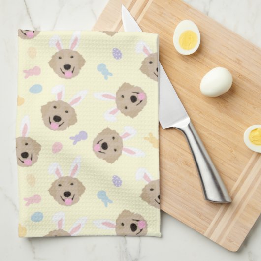 Osterhase Goldenes Retriever Muster Geschirrtuch (Viertel Falte)