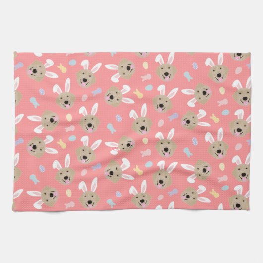 Osterhase Goldenes Retriever Muster Geschirrtuch (Horizontal)