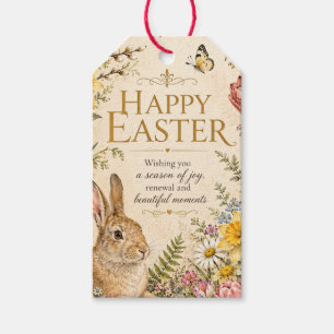 Osterhase Gruß Gartenblumen im Vintage-Stil Geschenkanhänger
