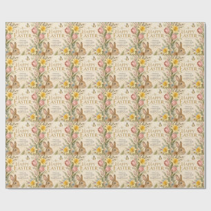 Osterhase Gruß Gartenblumen im Vintage-Stil Geschenkpapier