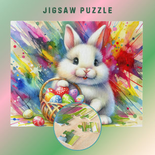 Osterhase hält bunte Eier in einem Korb - Puzzle