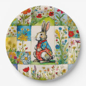Osterhase Hasen Blumen Patchwork Pappteller (Vorderseite)