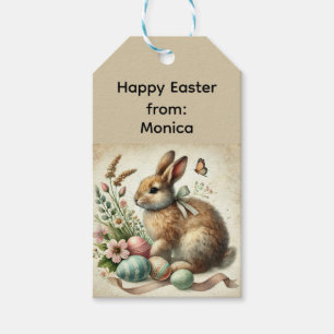 Osterhase Hasen Ei Aquarell im Vintage-Stil Geschenkanhänger