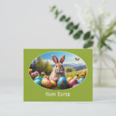 Osterhase im Blumenfeld Illustration -  Postkarte (Stehend Vorderseite)