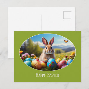 Osterhase im Blumenfeld Illustration -  Postkarte