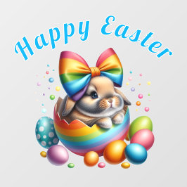 Osterhase im bunten Ostereier Fensteraufkleber