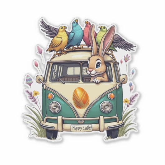 Osterhase im Bus mit Vogelfreunden - Frühjahr 2008 Aufkleber (Vorderseite)