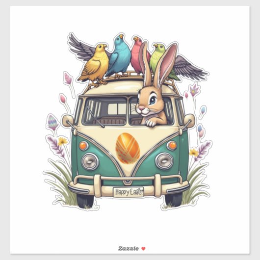Osterhase im Bus mit Vogelfreunden - Frühjahr 2008 Aufkleber (Blatt)