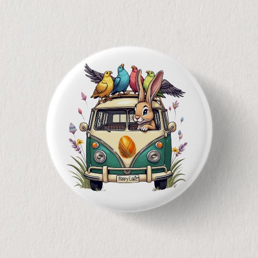 Osterhase im Bus mit Vogelfreunden - Frühjahr 2008 Button (Vorderseite)