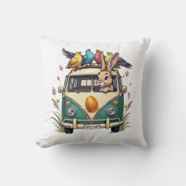 Osterhase im Bus mit Vogelfreunden - Frühjahr 2008 Kissen