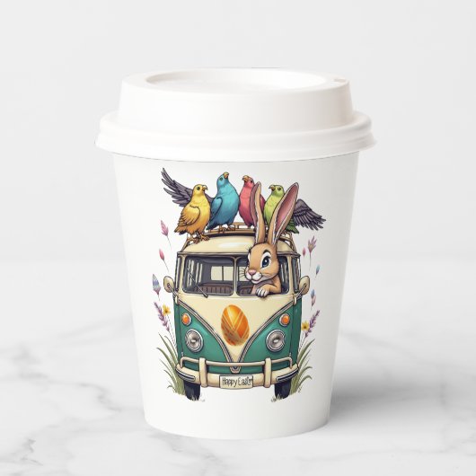 Osterhase im Bus mit Vogelfreunden - Frühjahr 2008 Pappbecher (Vorderseite)