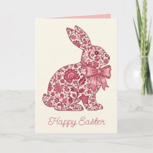 Osterhase im Chinoiserie-Stil in Rosa und Creme Feiertagskarte