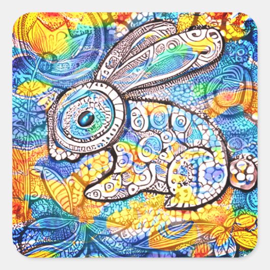 Osterhase im Doodle-Stil Quadratischer Aufkleber (Vorderseite)