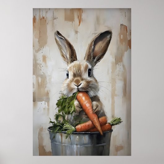 Osterhase im Eimer mit Karotten Druck, Frühling Poster (Vorne)