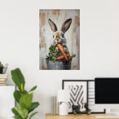 Osterhase im Eimer mit Karotten Druck, Frühling Poster (Heimbüro)