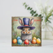 Osterhase im Hut Dankeskarte (Stehend Vorderseite)