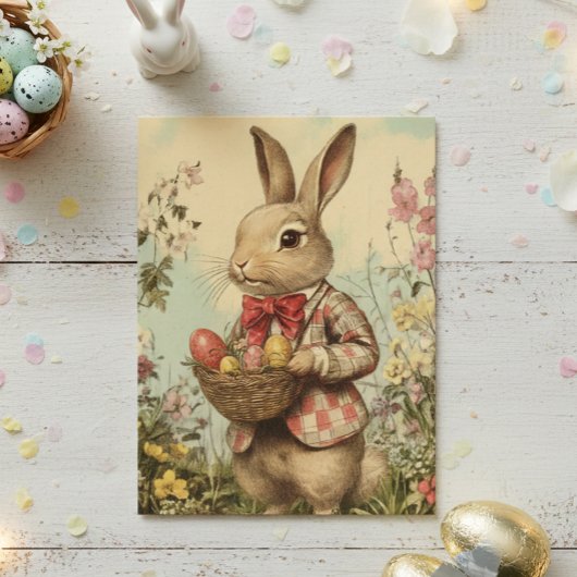 Osterhase im Jackett im Vintage-Stil Postkarte