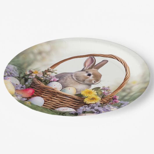Osterhase im Korb Pappteller (Schrägansicht)