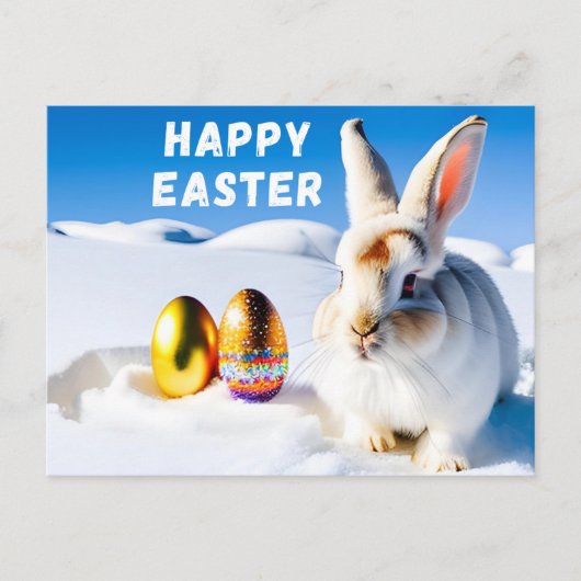 Osterhase im Schnee Postkarte (Vorderseite)
