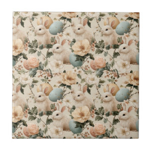 Osterhase im Vintage-Blumenstil (1) Fliese