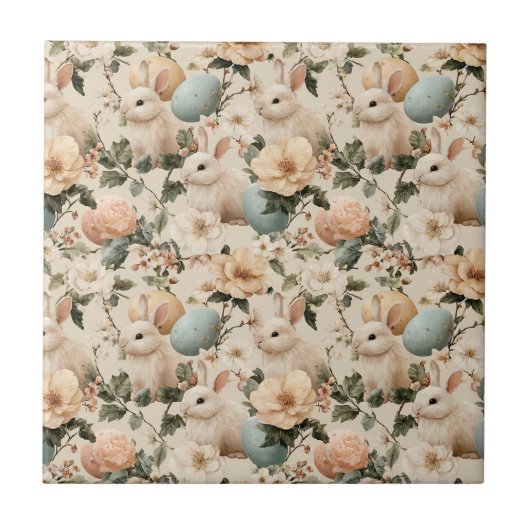 Osterhase im Vintage-Blumenstil (1) Fliese (Vorderseite)